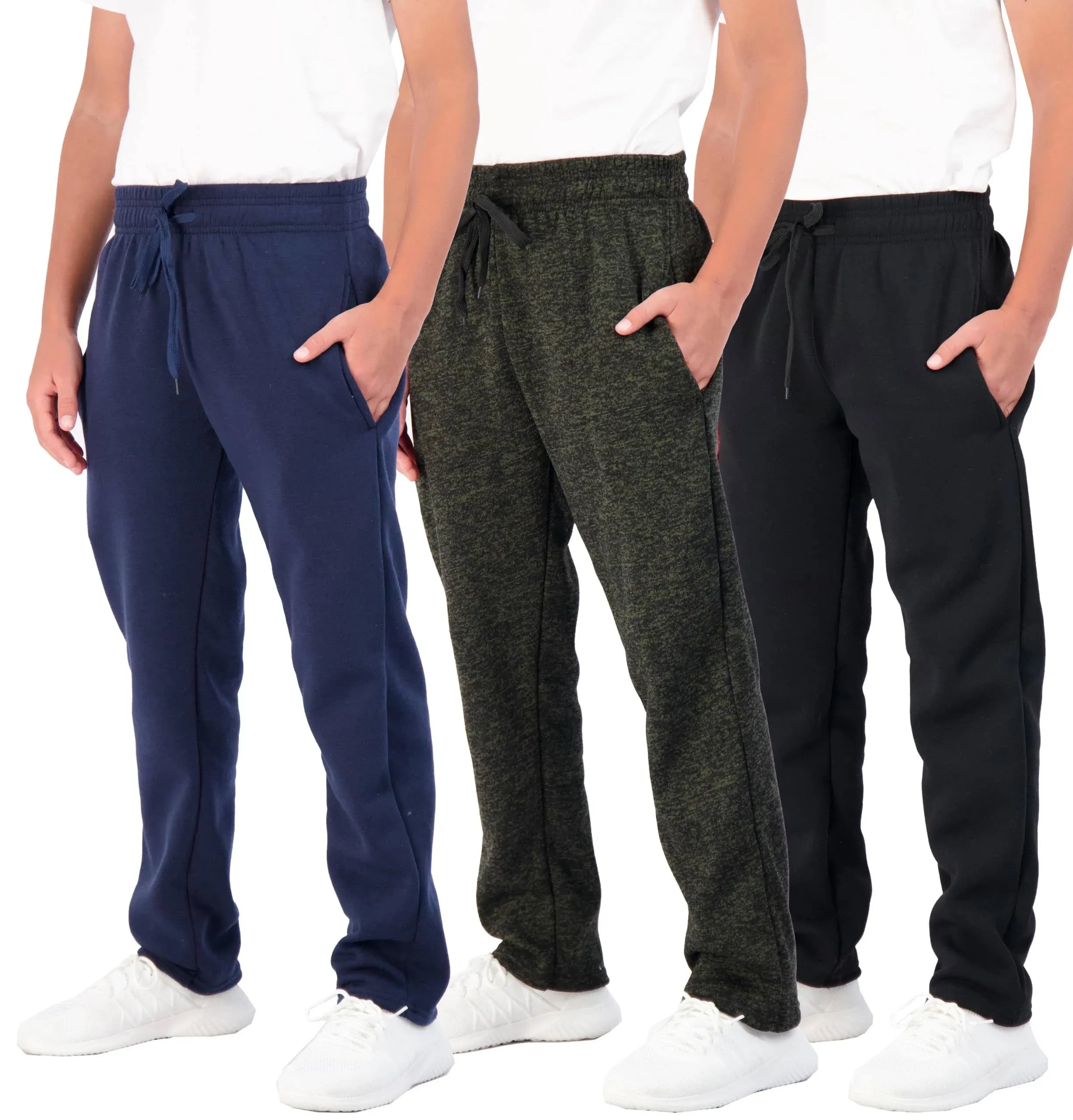 Real Essentials 3 Pack: Boys' Tech Fleece Open Bottom Sweatpants with Pockets