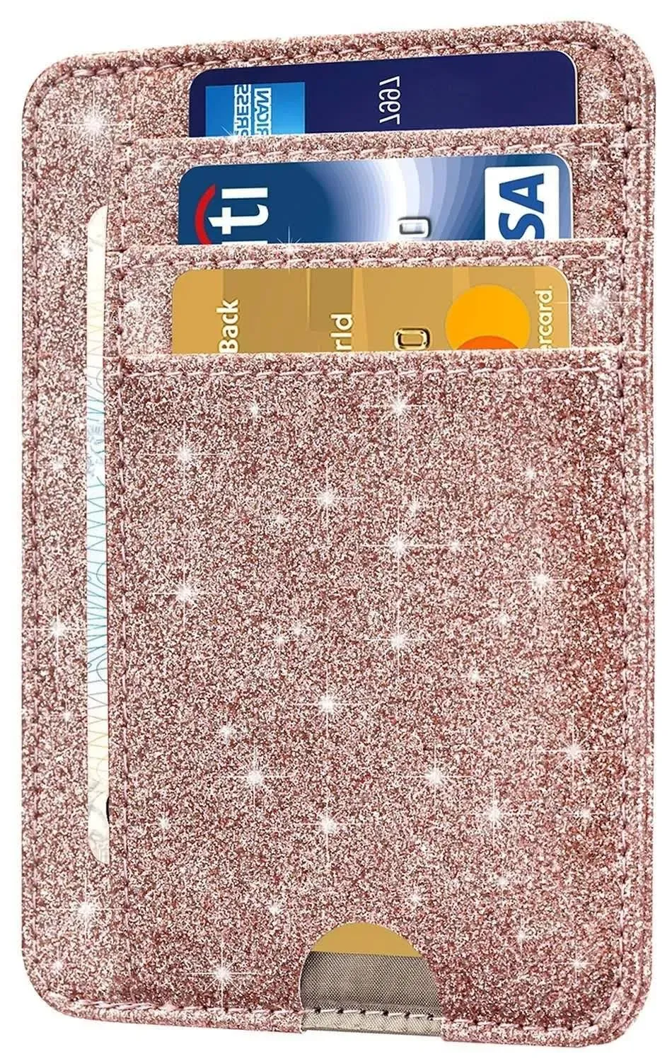 HOTCOOL Card Holder Wallet Front Pocket Minimalist Leather With RFID Blocking Wallet for Men & Women, Glitter Rose