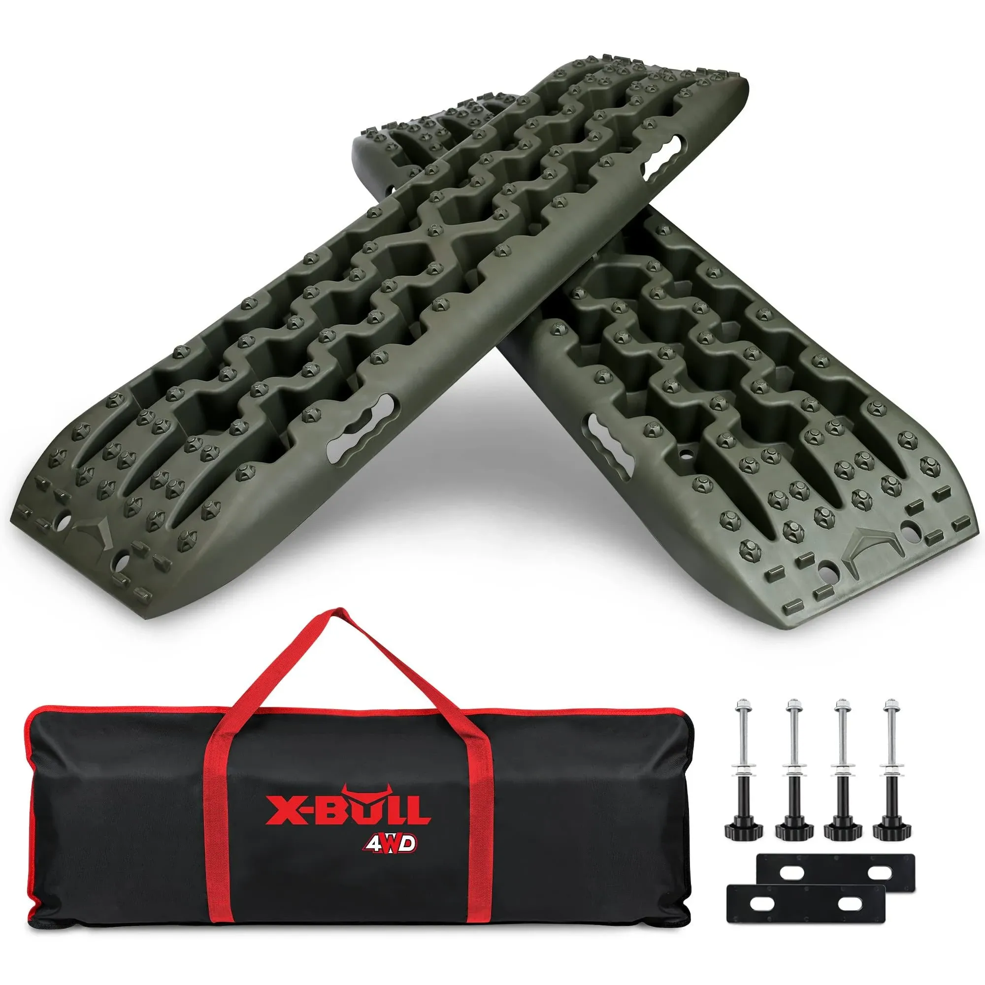 X-BULL New Recovery Traction Tracks Sand Mud Snow Track Tire Ladder 4WD (Olive,3gen),Bag+Hardware+Tracks