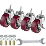 3 inch Swivel Caster Wheels Set of 4, Locking Casters Heavy Duty Total Capacity 330lbs, Metric M8-1.25 Threaded Stem PU Casters with BRAKE, Castors