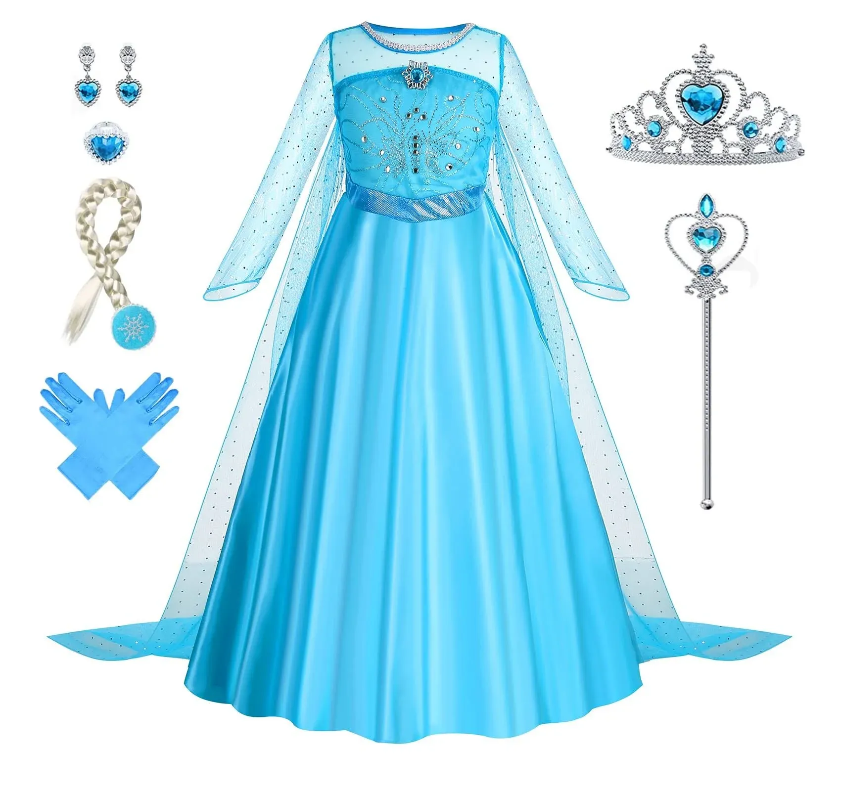 Foierp Elsa Costume for Girls Frozen Princess Elsa Dress Up Clothes Cosplay Fancy ...