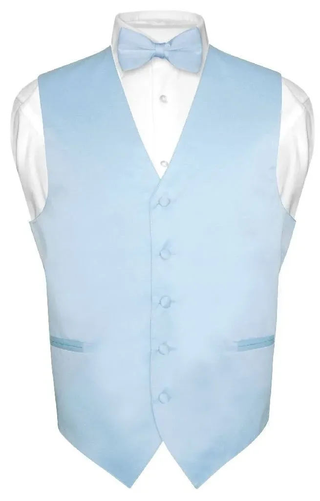 Vesuvio Napoli Men's Dress Vest & Bowtie Solid Baby Blue Color Bow Tie Set for ...