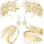 Coucoland Greek Goddess Jewelry Women - Gold Toga Athena Cleopatra Hercules Egyptian Aphrodite God Roman Accessories Set Leaf Headpiece Crown Halloween