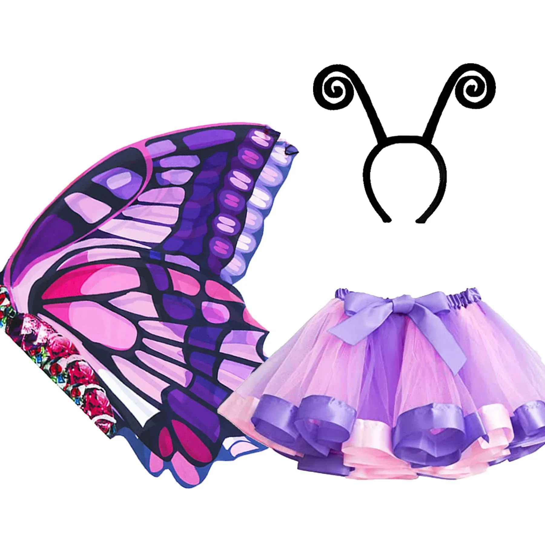 Girls Fairy Butterfly-Wing<wbr/>s Costume for Kids 3-8 Child Butterfly Wings Cape &amp; Ra