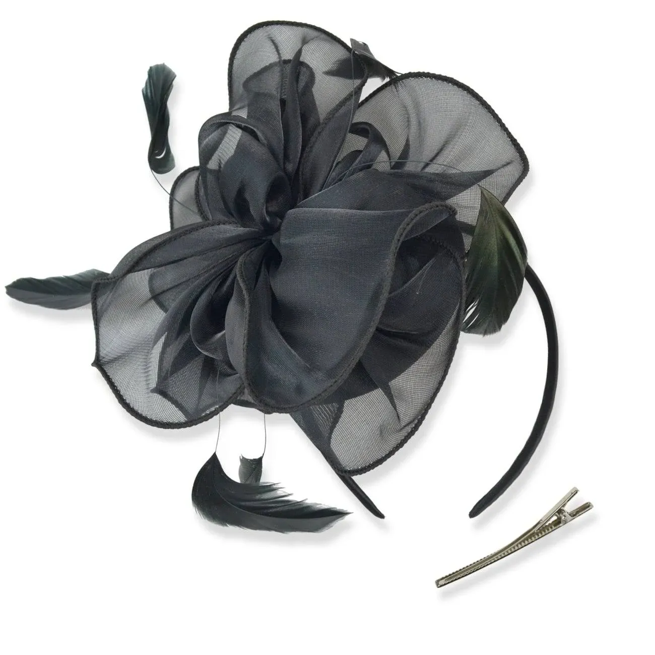 DRESHOW Fascinators Hat Flower Mesh Ribbons Feathers on a Headband and a Clip Tea Party Headwear for Girls and Women