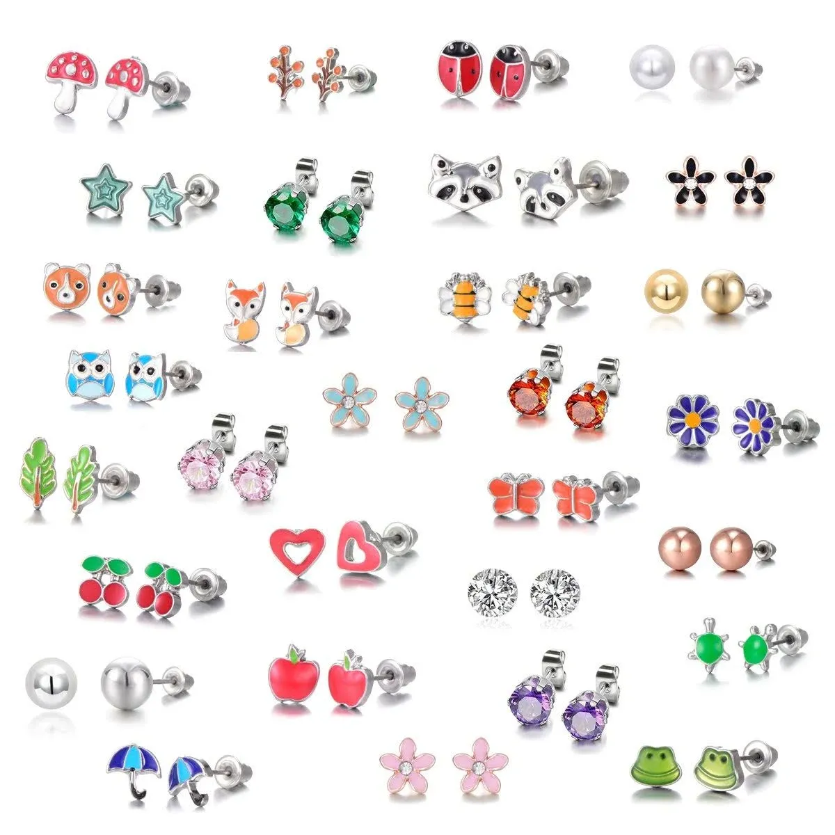 30 Pairs Hypoallergenic Earrings for Girls Sensitive Ears with Stainless Steel Post -Assorted Cute Stud Earrings for Teens Girls Women, Girl's, Size: 