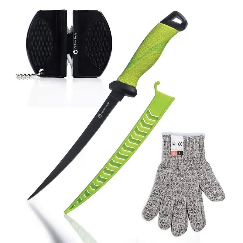 Fillet Knife Set With Sharpener And Cut Resistant Gloves Bait Knife With Sheath 