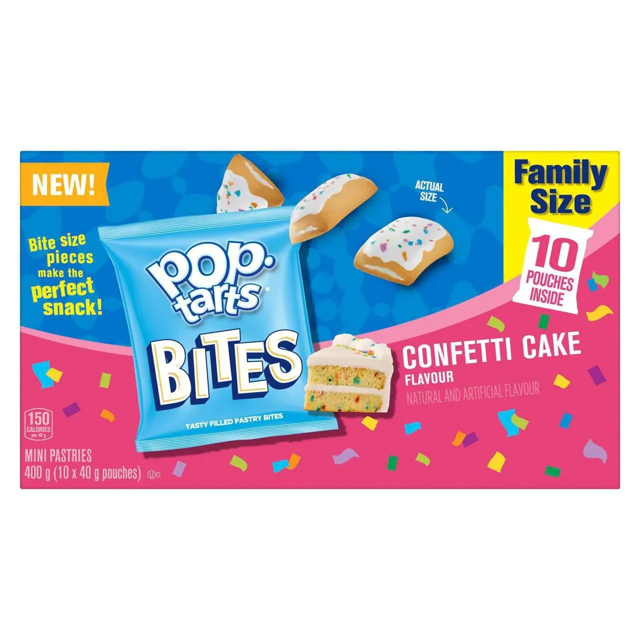 Kellogg's Pop-Tarts Bites, Mini Pastries Confetti Cake Flavour, 10 Pouches, 400g/14.1 oz, {Imported from Canada}