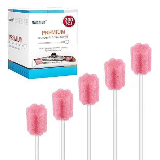 300 Pcs Oral Swabs-Unflavored & Sterile Disposable Oral Care Swabs for Mouth Cleaning- Individually Wrapped (Blossom Pink)