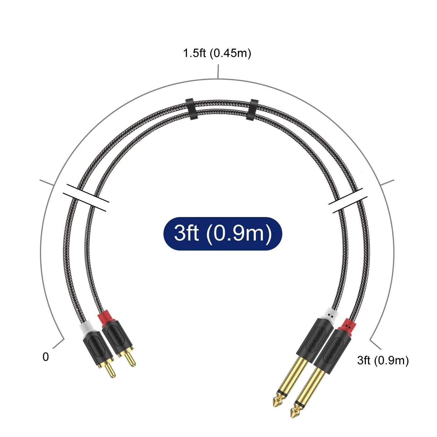 J&D Dual 1/4 inch TS to Dual RCA Stereo Audio Interconnect Cable, Gold Plated ...