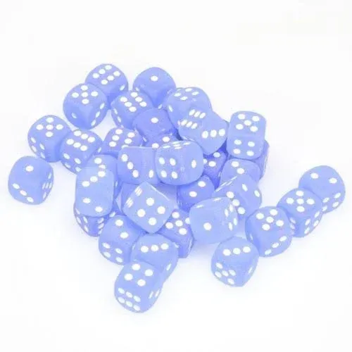 Chessex Dice D6 Sets Frosted Blue with White - 12mm Six Sided Die (36) Block of Dice