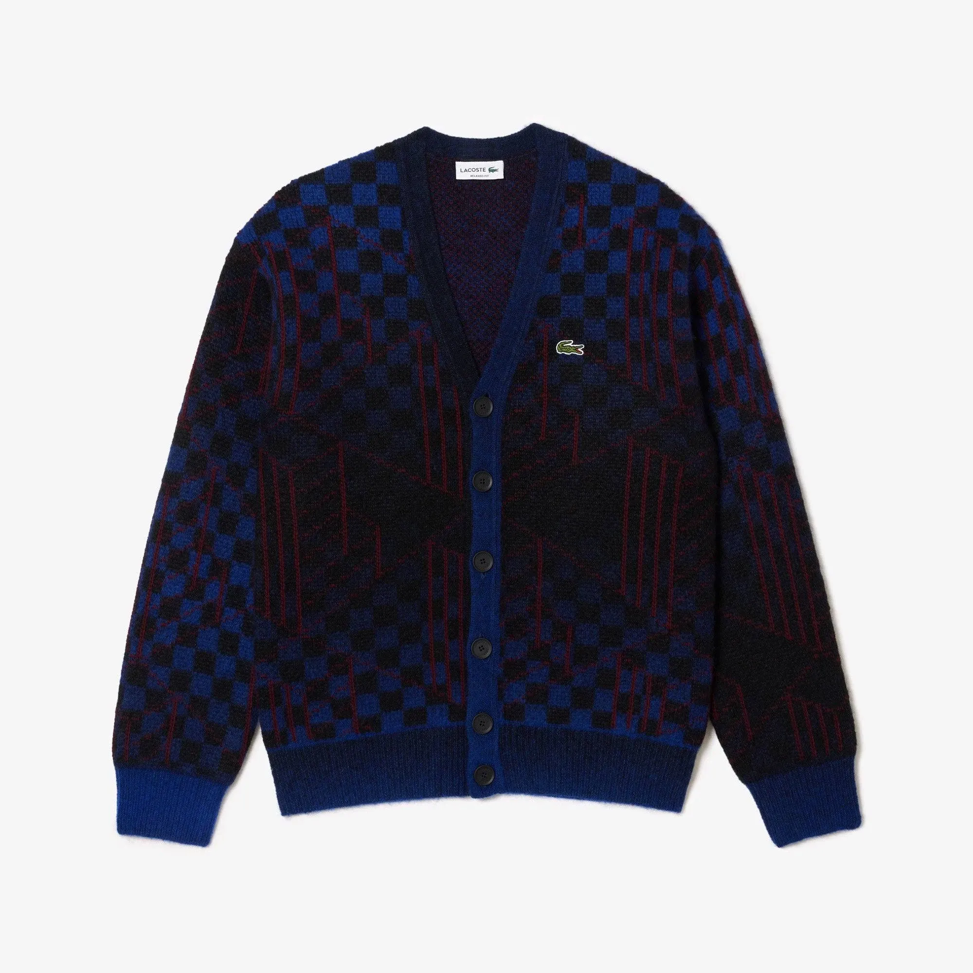 Lacoste unisex Monogram Motif Alpaca and Wool Cardigan