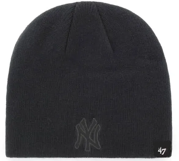 NY Yankees Double Black Knit Beanie Hat