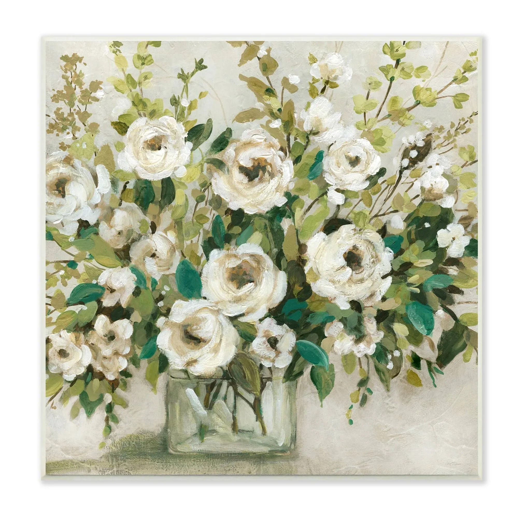 Stupell Industries Abstract White Rose Blossom Bouquet Floral Vase Wall Plaque ...