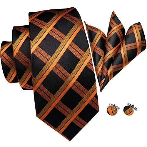 Hi-Tie Men's Tie Sets Silk Formal Necktie with Pocket Square Cufflinks Wedding Business