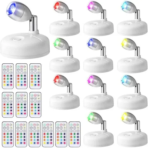 Tuanse 12 Pcs Battery Operated Accent Lights RGB LED Spotlight Indoor Spot ...