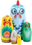 Bits and Pieces - Hazel & Friends Nesting Chickens - Hand Painted Wooden Nesting Dolls - Matryoshka - Set of 5 Dolls from