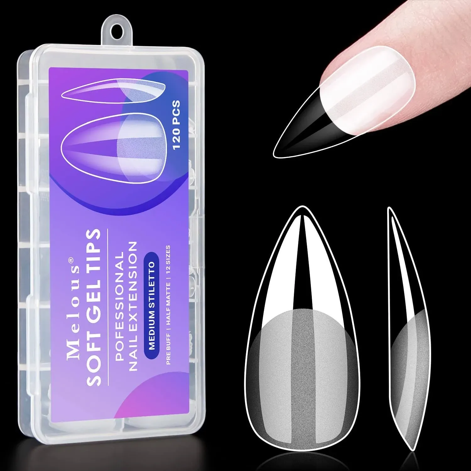 Melous Medium Stiletto Gel False Nail Tips