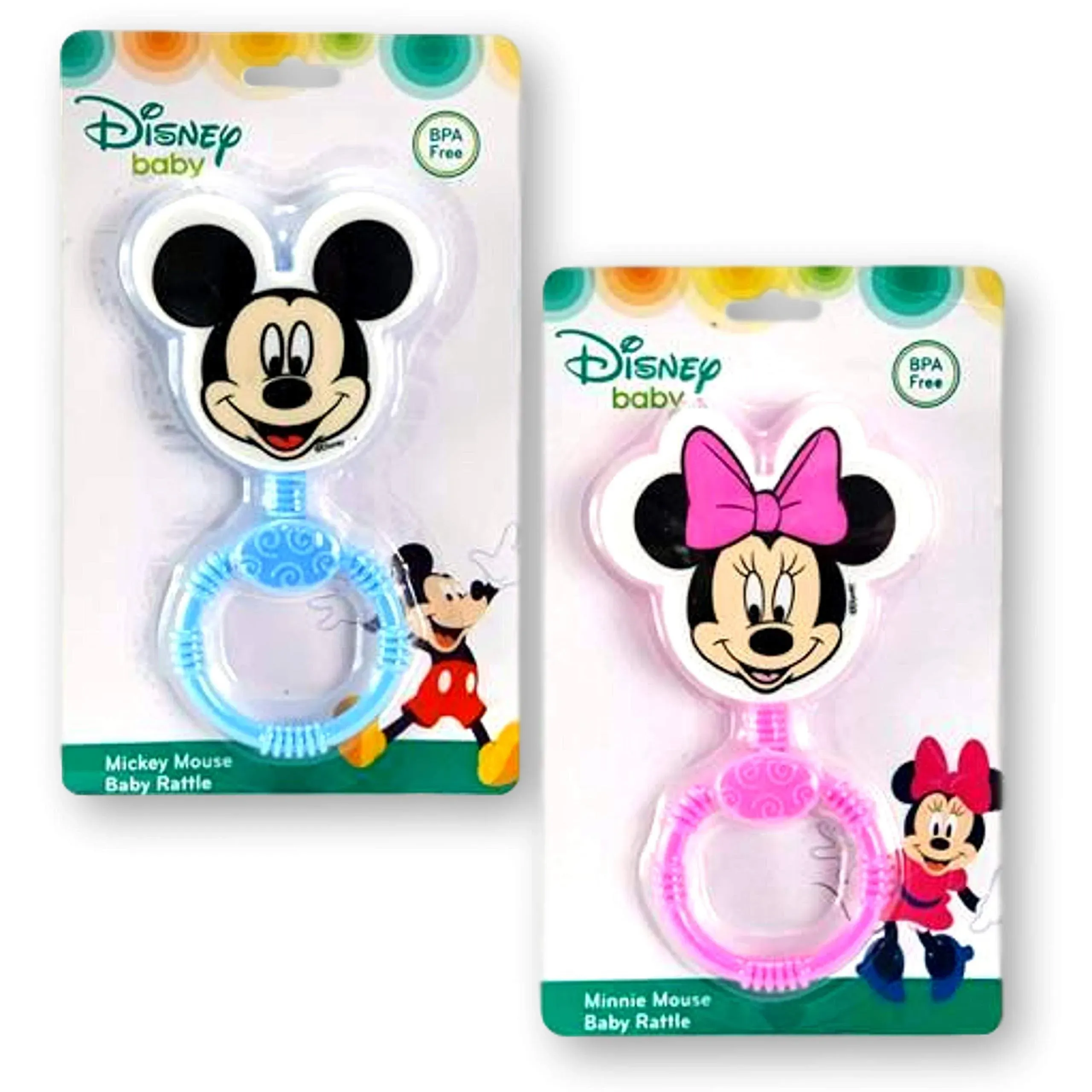 Mickey & Minnie Head Shaped Rattle On Card