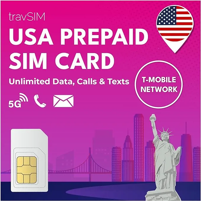 travSIM Prepaid SIM Card USA | T-Mobile Network | Unlimited Data, Calls & Texts in The USA | US SIM Card Works on iOS & Android Devices | US Mobile SIM Card 10 Days