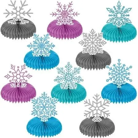 10 Pieces Snowflake Honeycomb Centerpieces Blue Pink White Freeze Winter Table ...