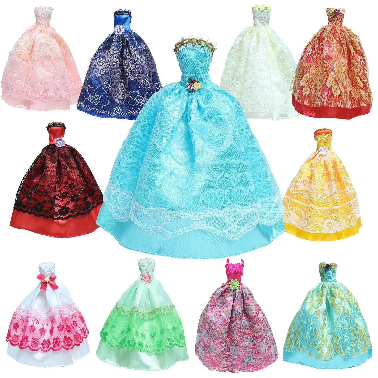 Bjdbus 5 Pcs Handmade Wedding Party Dress Lace Gown for 11.5 inch Girl Doll Clothes