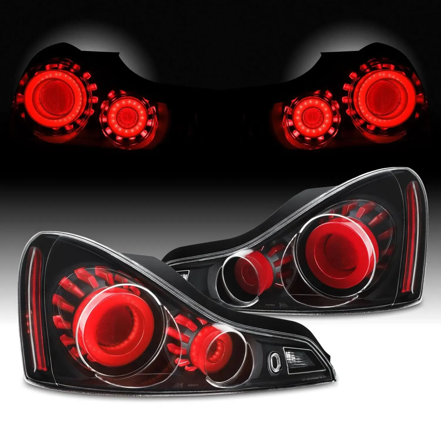 AKKON - [GTR Style] For 2008-2013 Infiniti G37 / 14-15 Q60 Coupe 3D LED Light Tube Tail Lamps Black Housing Pair Assembly