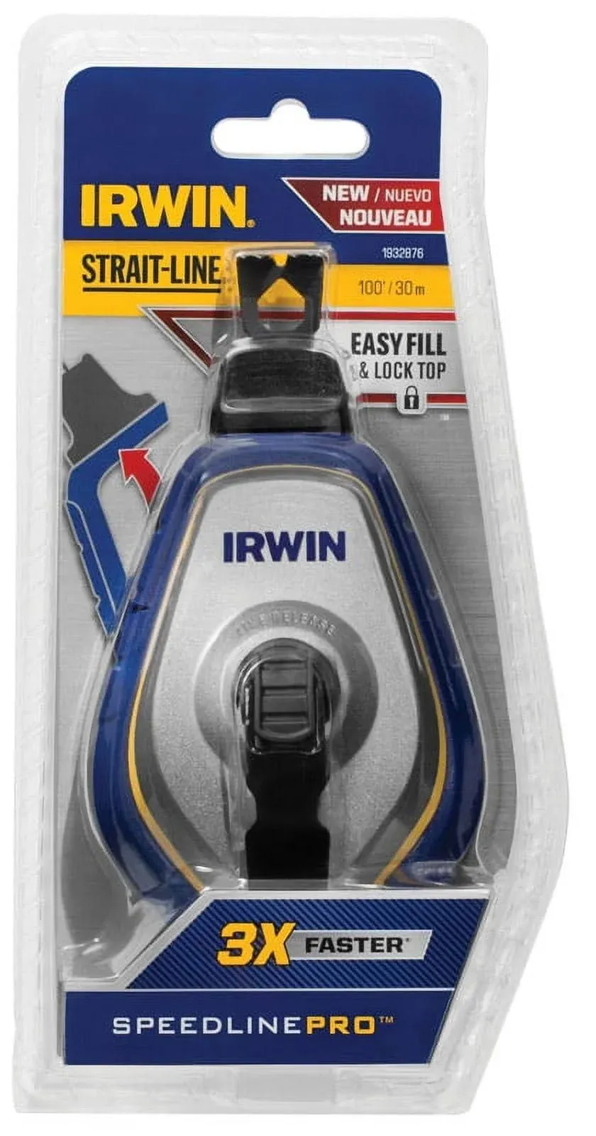 IRWIN Strait-Line Chalk Reel 100 ft Line Easy Fill &amp; Lock Top Speedline w chalk