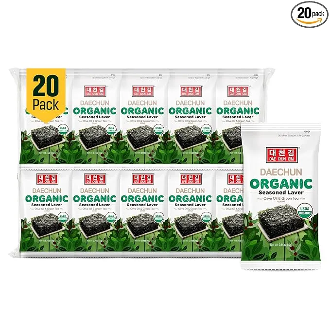 DAECHUN(Choi's1) Organic Seaweed Snack, 20 Pack, Organic Olive Oil, Organic Sesame OIl, Vegan, Keto, Gluten-Free, Product of Korea…