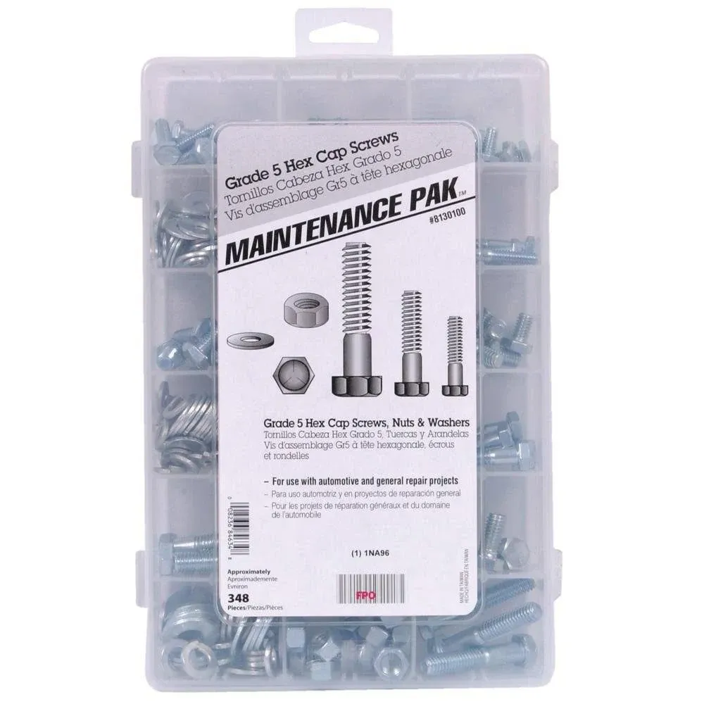 Maintenance Pak 348pc Grade 5 Hex Cap Screws, Nuts &amp; Washers - Item #8130100