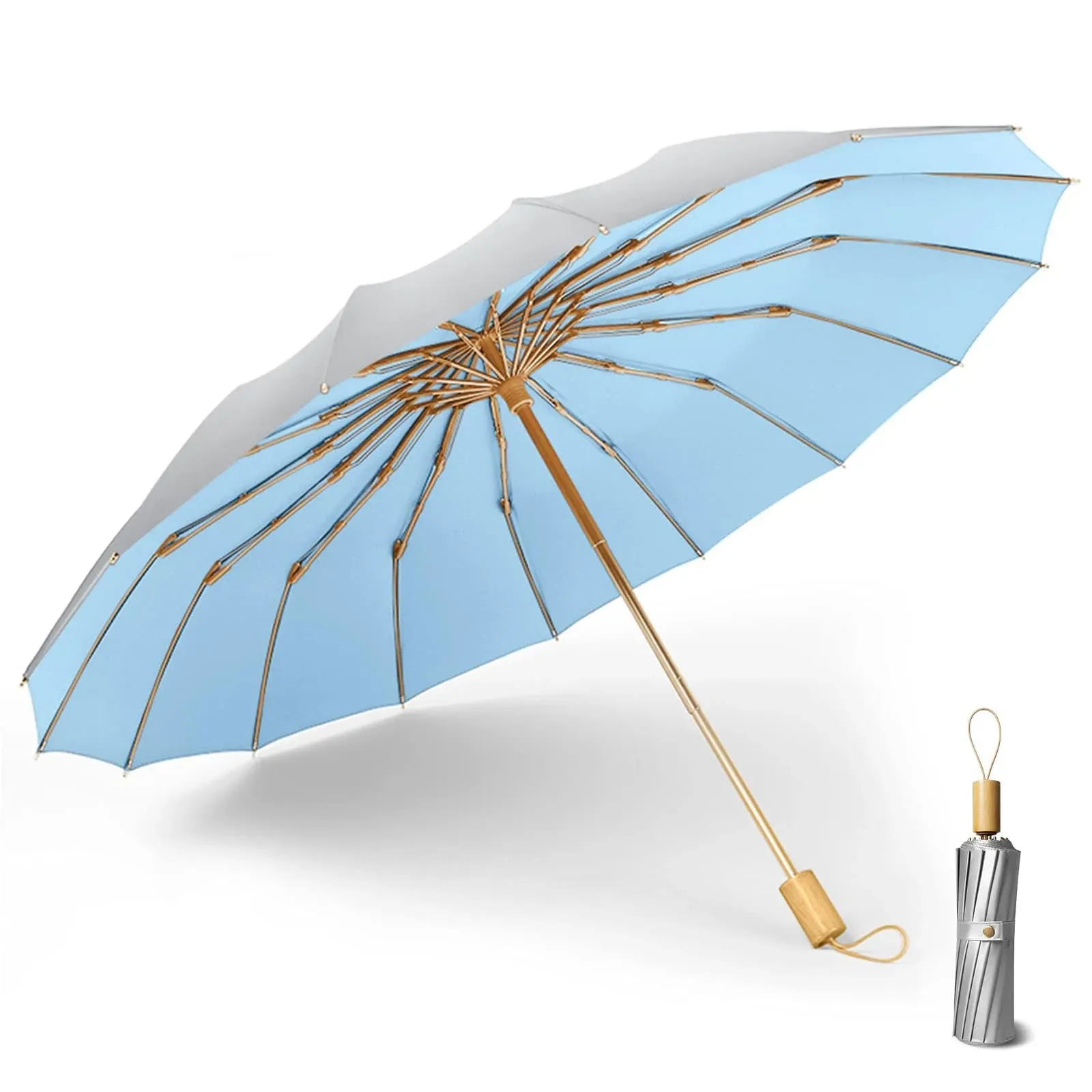 oz Smart Sun/Rain Compact Umbrella, UPF 50 UV Protection 16 Fibreglass Ribs Super ...