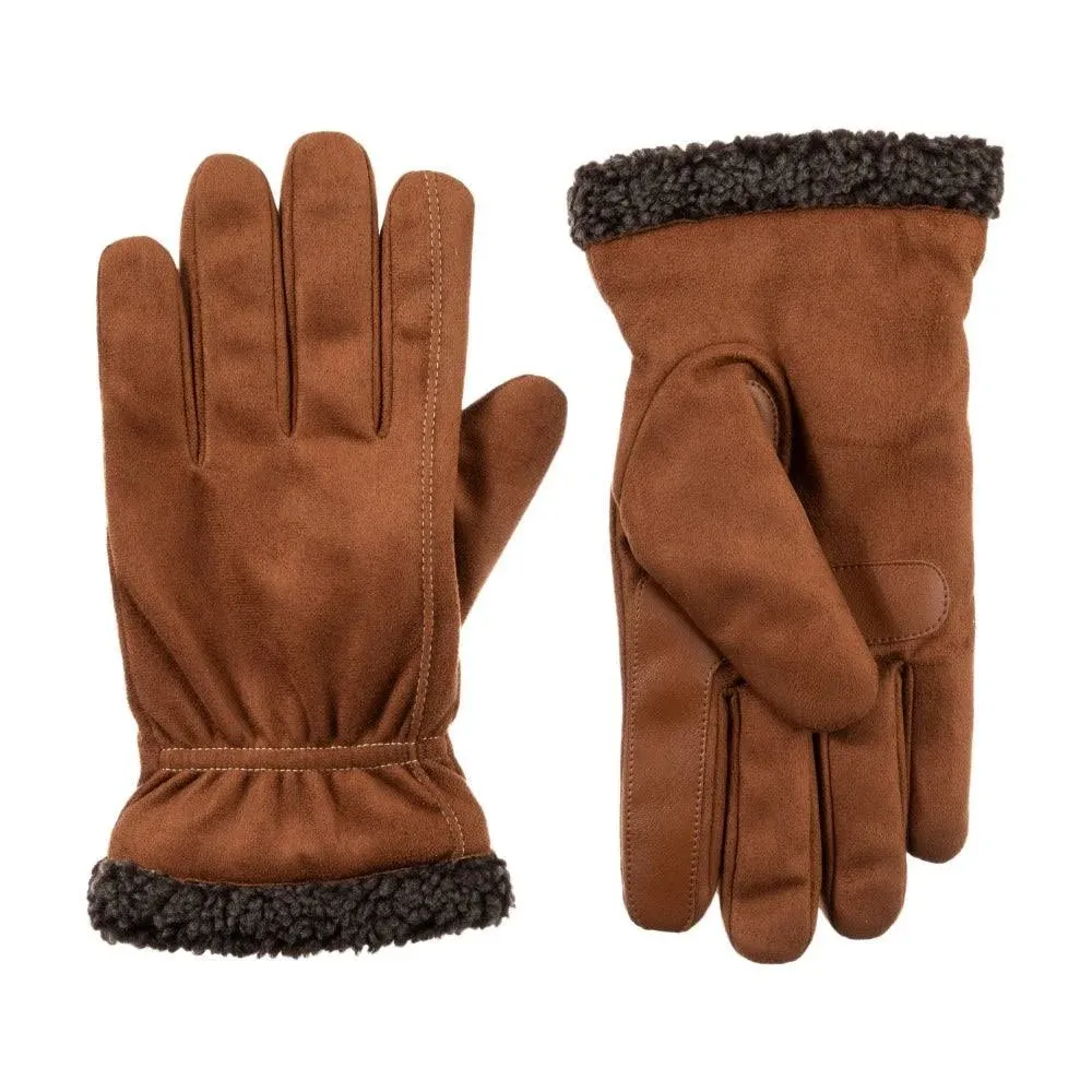 Isotoner Men's Microfiber Winter Glove with Berber Spill - Cognac