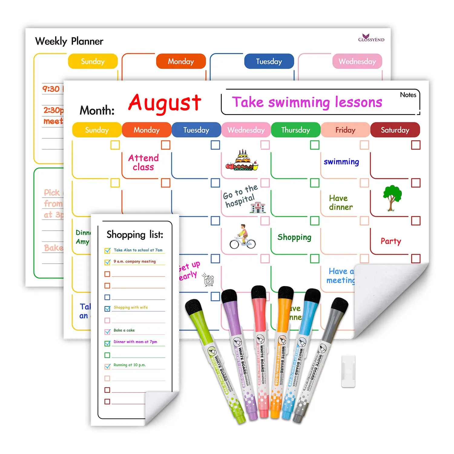 3-Piece Re-stickable Whiteboard Planner Set, Dry Erase Monthly Calendar,... 