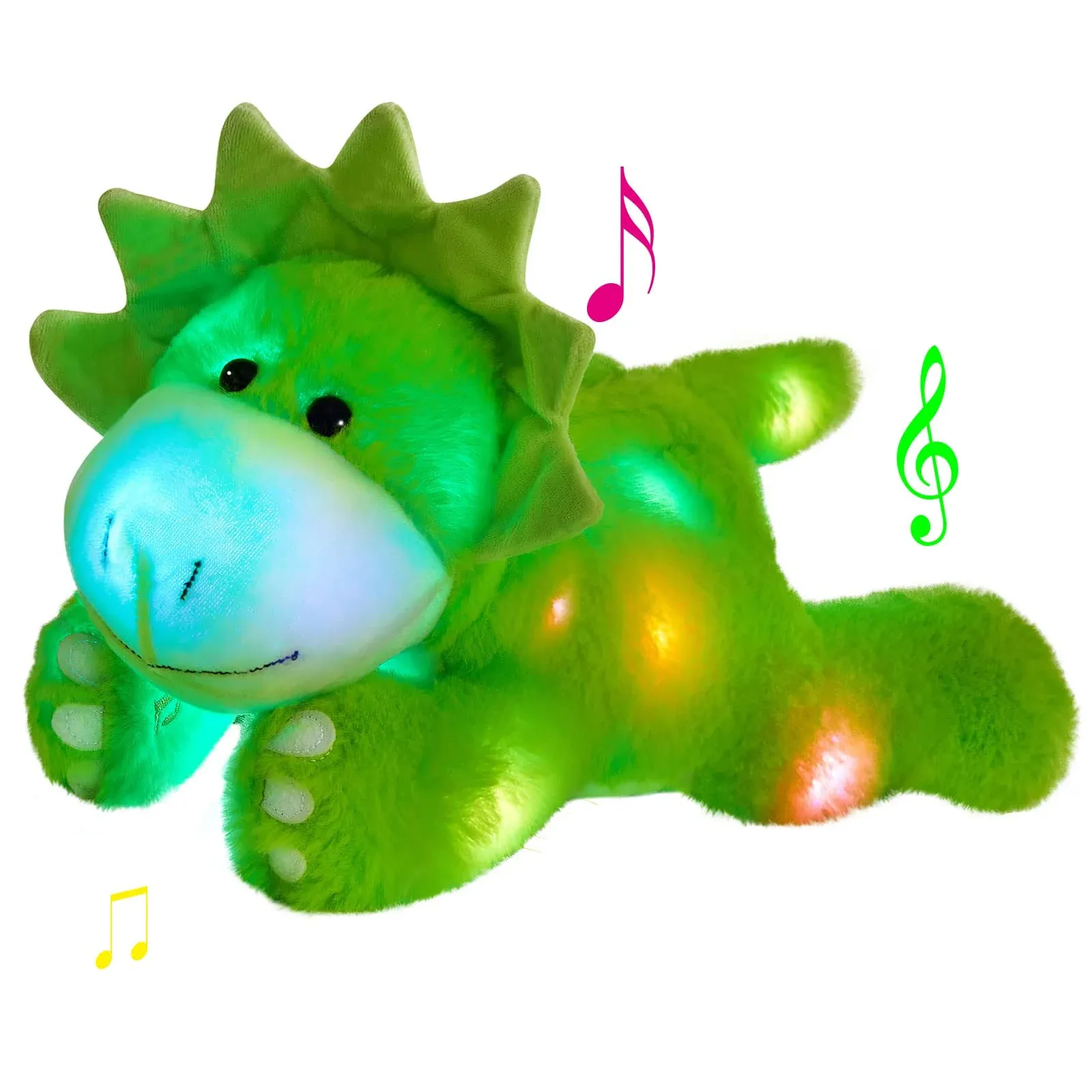 Glow Guards Musical LED Stuffed Dinosaur Light Up Singing Lullaby Triceratops ...