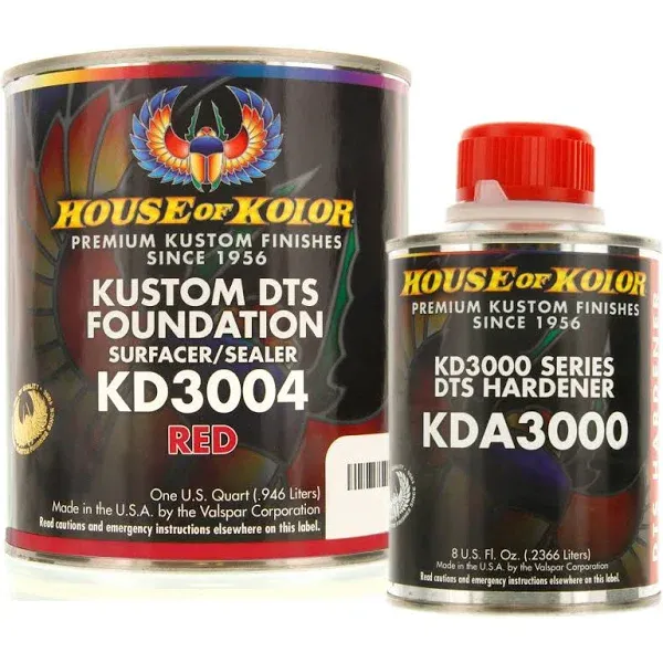 House of Kolor Quart Kit Red Color KD3004 DTS Surfacer / Sealer w/ Hardener