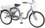 Schwinn Meridian Adult Tricycle Bike, Three Wheel Beach Cruiser, 24 & 26-Inch Wheels, Low Step-Through Aluminum Frame, Adjustable Handlebars, Large Cruiser Seat, Rear Folding Basket