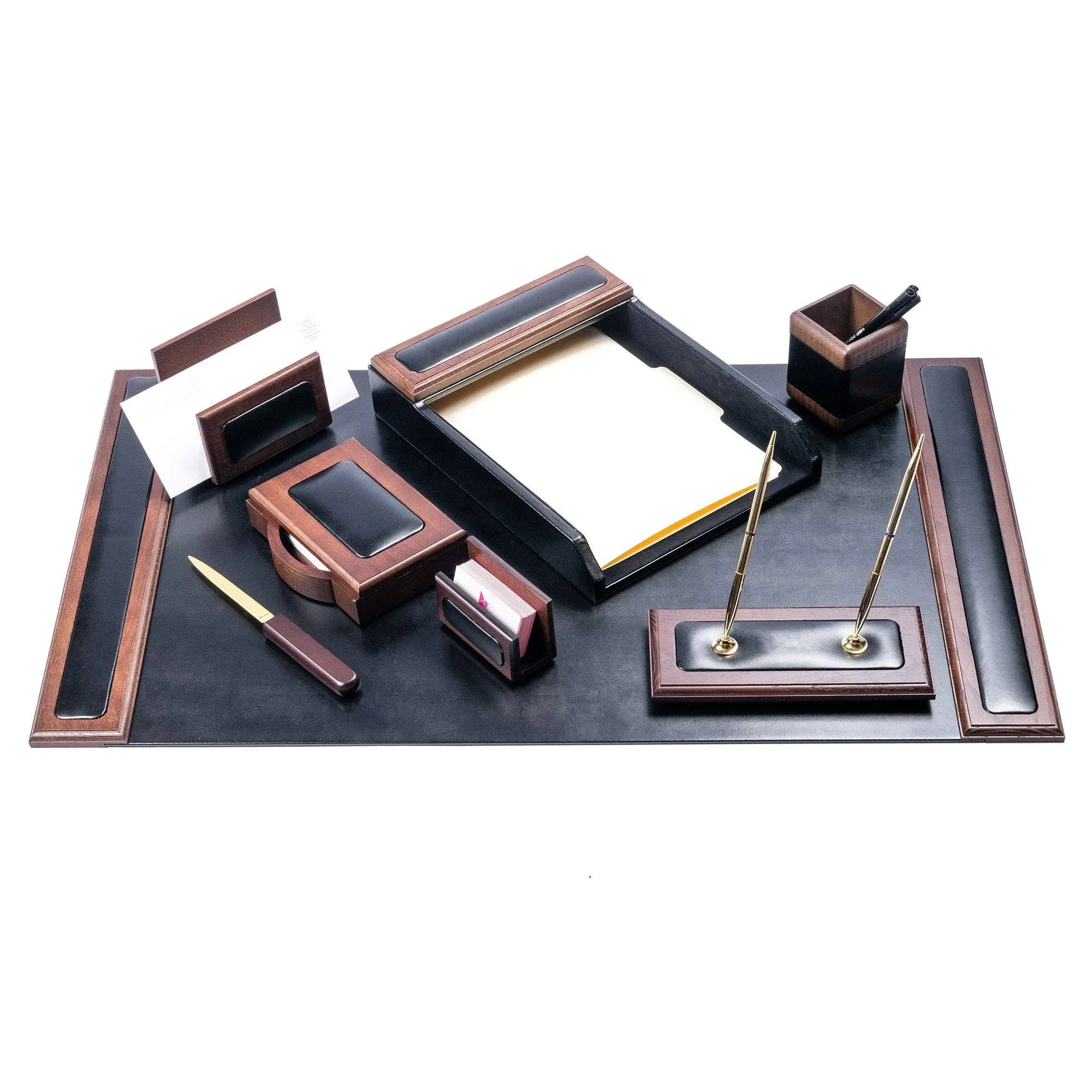 Dacasso Walnut & Leather 8-Piece Desk Set - D8412