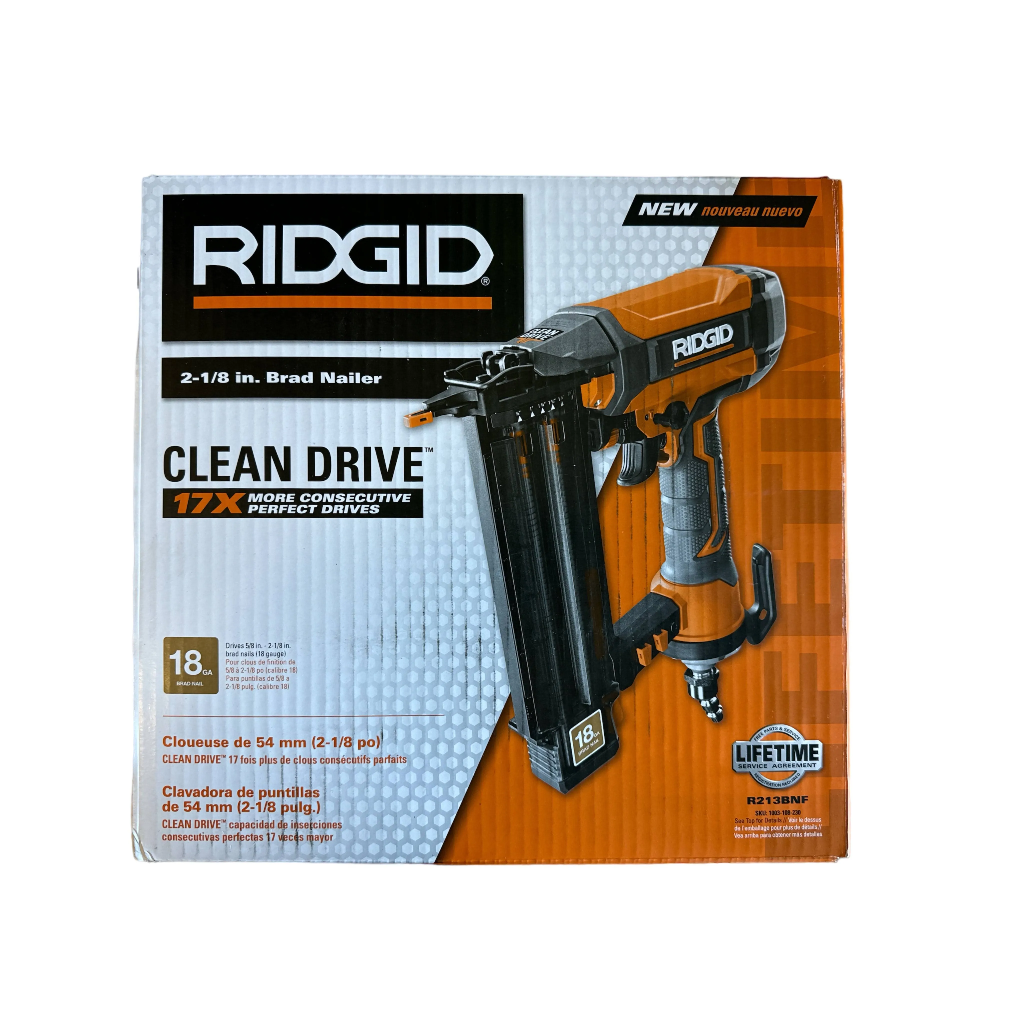 RIDGID 18-Gauge 2-1/8 in. Brad Nailer with CLEAN DRIVE Technology and Sample Nails