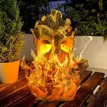 Solar Lights Outdoor Garden Statues Tiki Decor Stump on Fire Halloween Figuri...