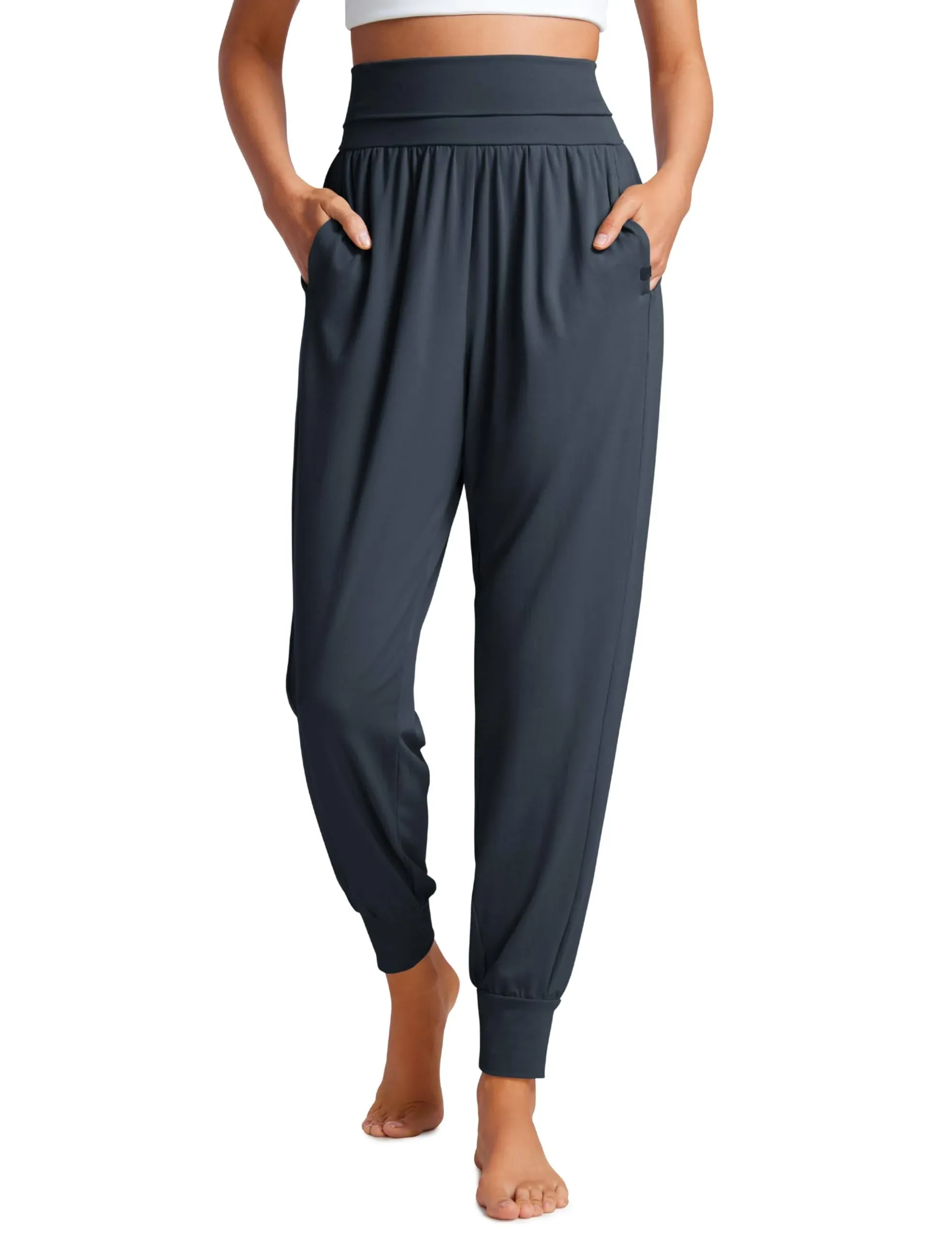 CRZ YOGA Fold Over Yoga Jogger Pants for Women High Waisted Comfy Loose Lounge Harem Pants Sweatpants with Pockets