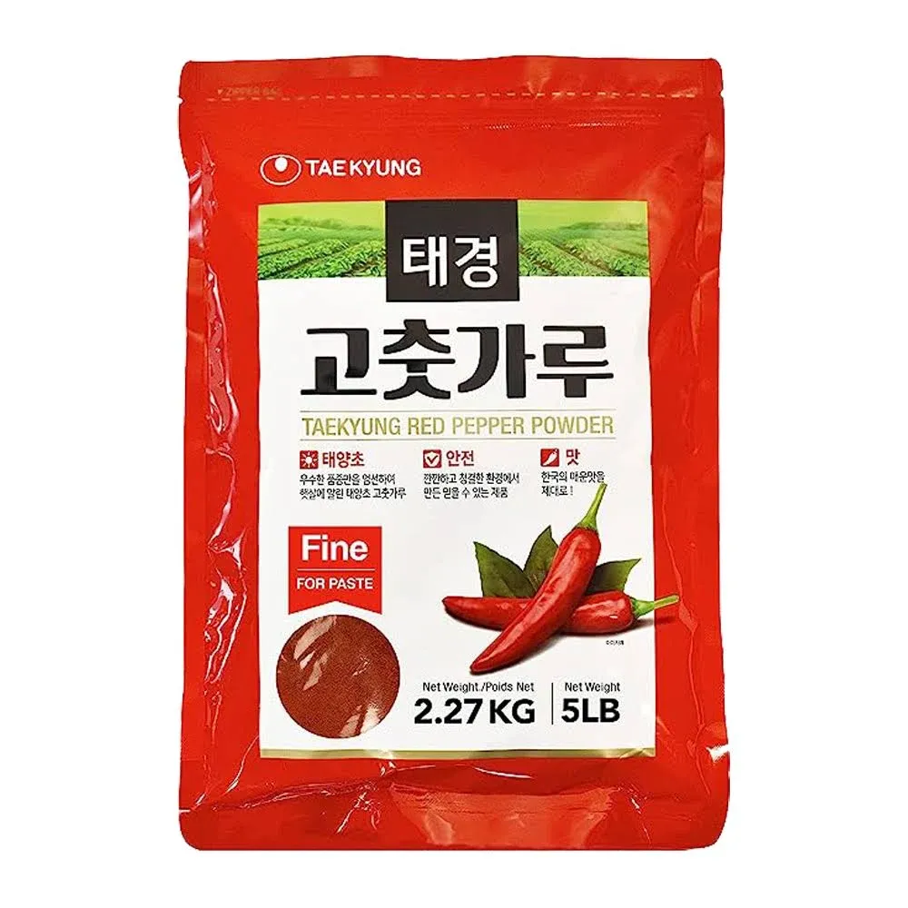 Taekyung Chili Powder For Paste (Fine, 5LB) - Korean Gochugaru. Red Pepper Spice Seasoning for Asian Food. MSG Free.