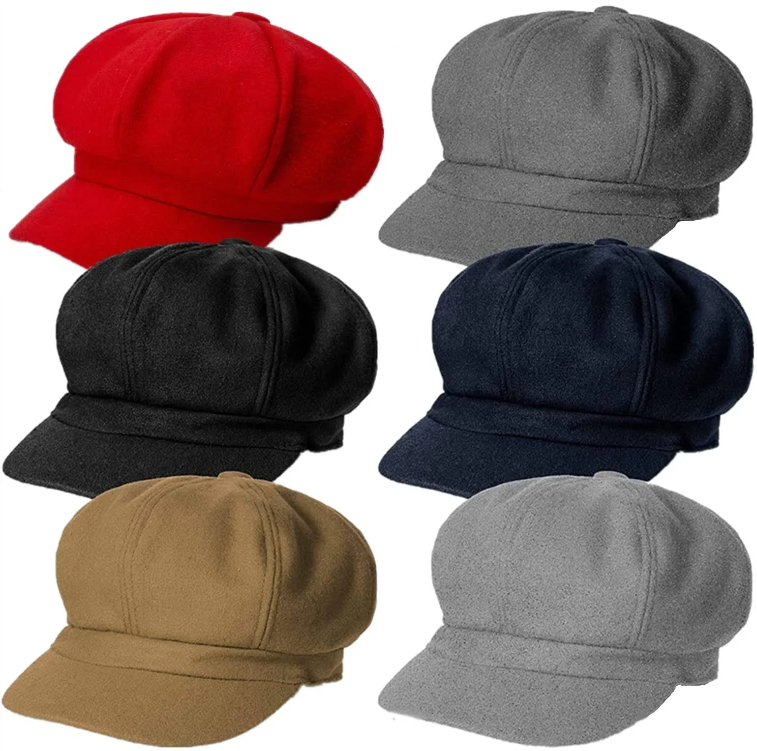 6Pieces Women Newsboy Cap Warm Wool Visor Beret Hats Vintage Cabbie Bakerboy Hat