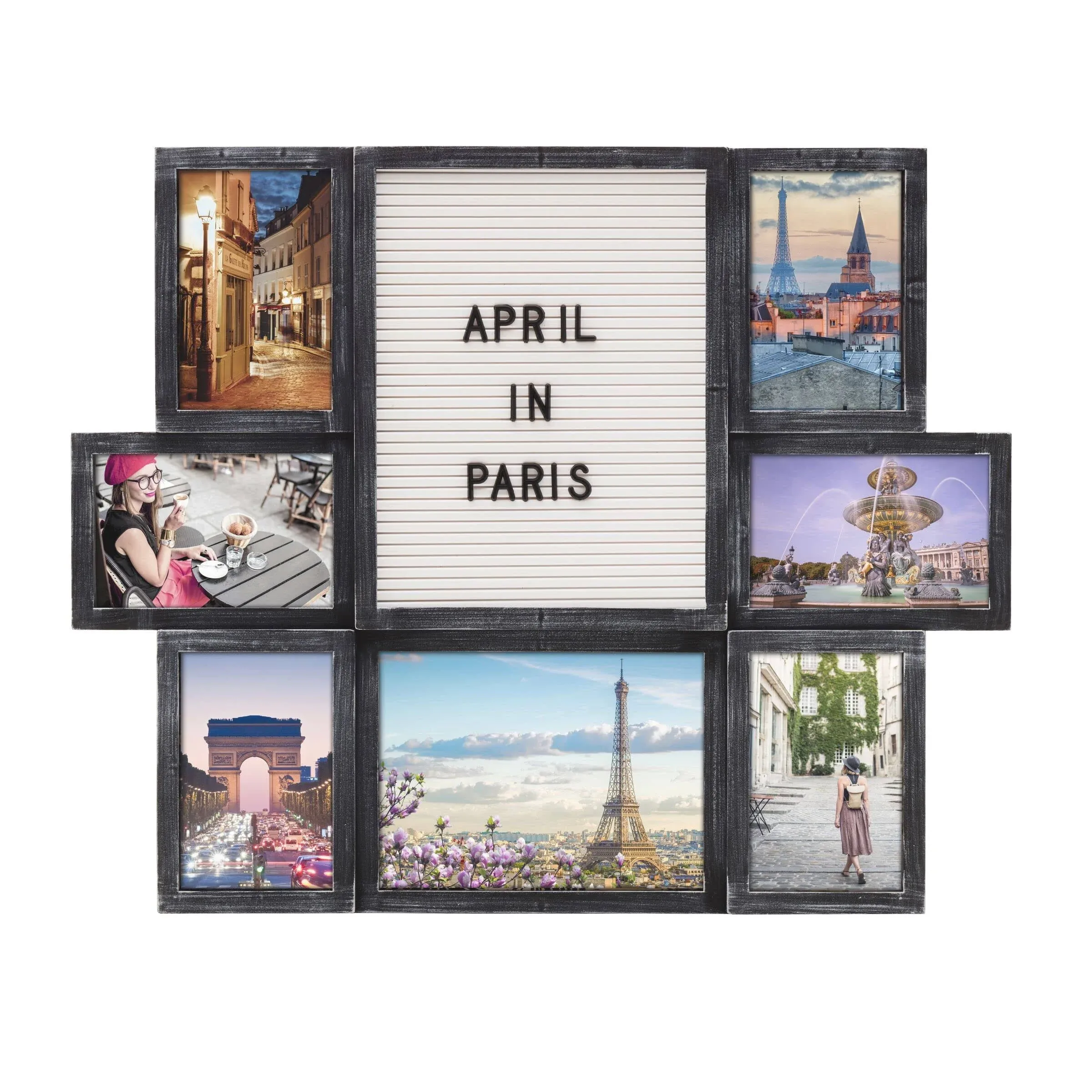 Melannco 7-Opening Letterboard Photo Collage Frame, Black