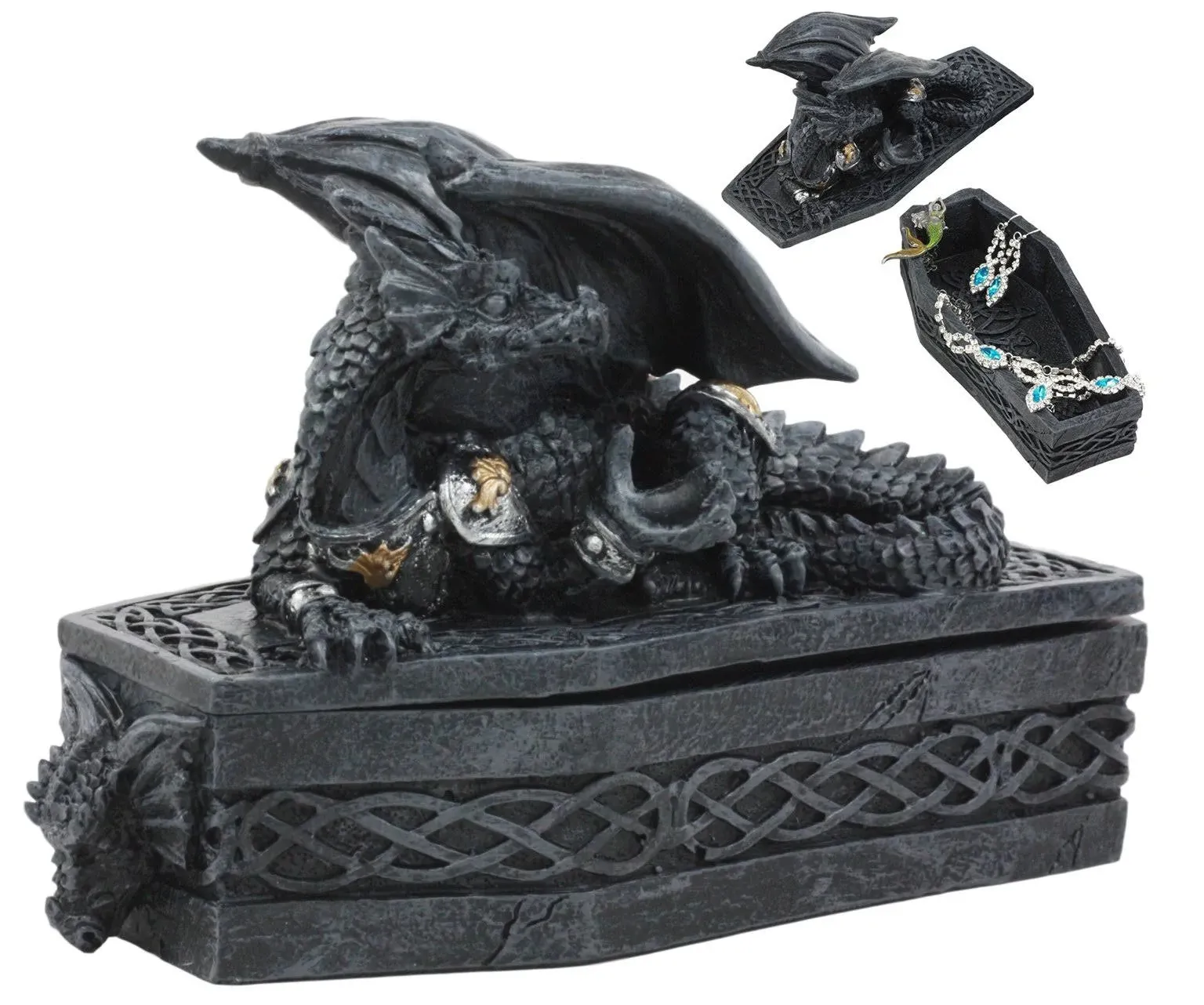 Ebros Celtic Knotwork Mythical Alchemy Dragon On Coffin Decorative Box Trinket ...