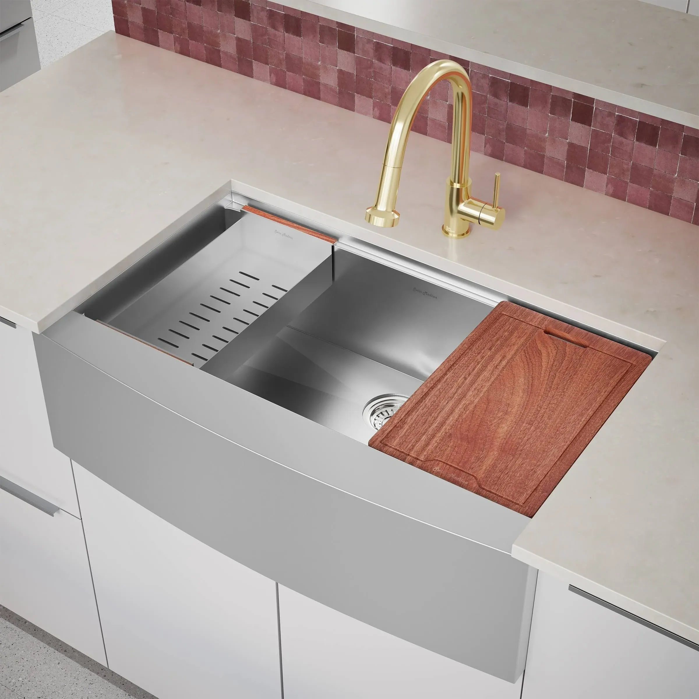 Rivage 36 x 22 Single Basin Apron Kitchen Workstation Sink - Contemporary - Kitchen Sinks - by Swiss Madison | Houzz