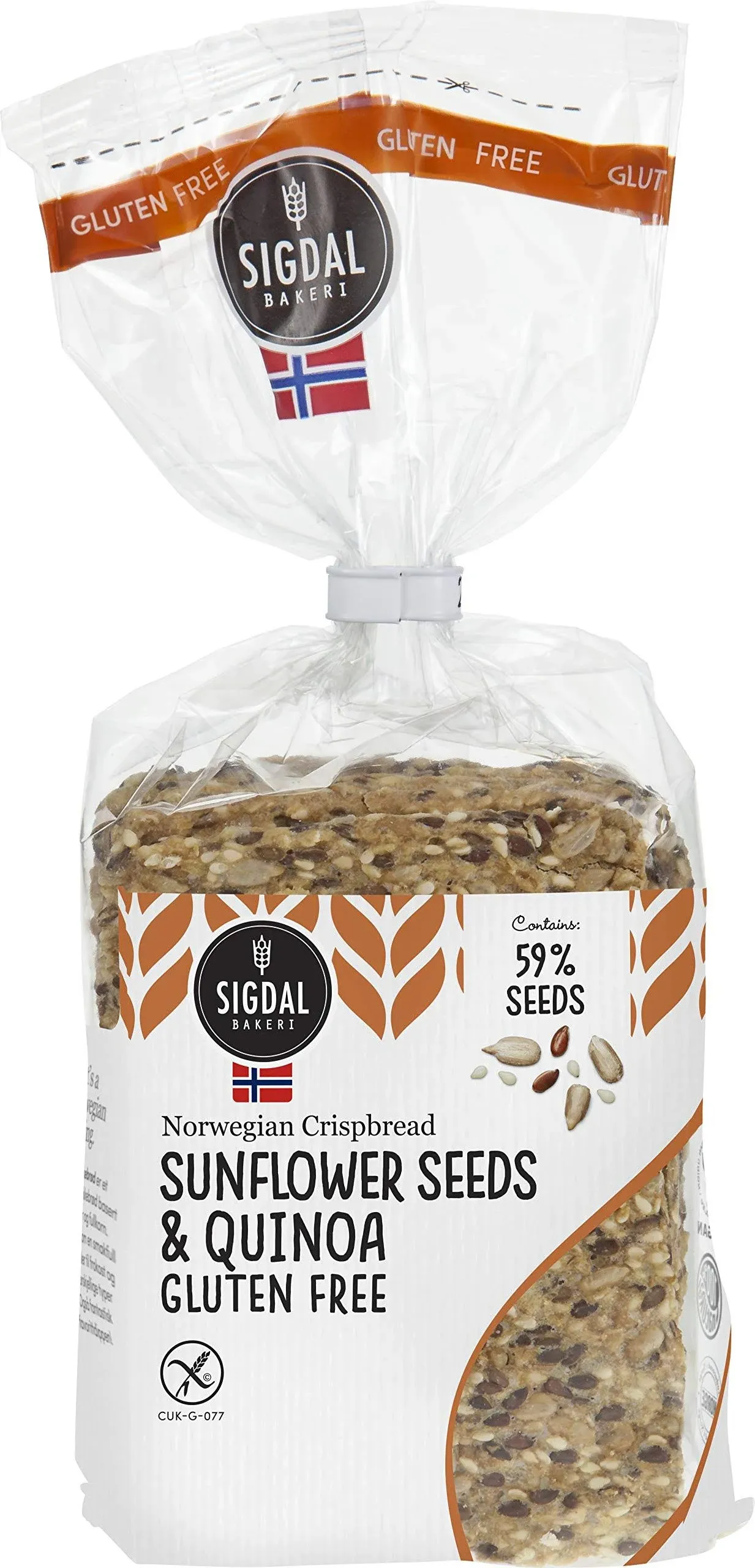 Sigdal Bakeri Gluten Free Sunflower Seeds & Quinoa Wholegrain Crispbread 8.29oz Bags - Pack of 12