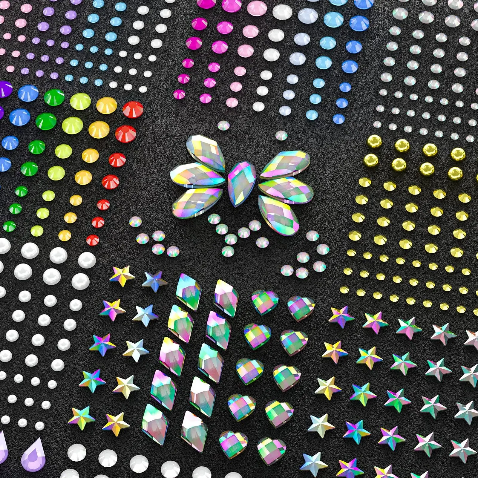 15 Sheets Face Gems Jewels Stick on Eye Body, Self Adhesive Rhinestones Stickers Rainbow Crystal Face Gems Jewels for Decorations Crafts Nail Makeup in 3 Size 15 Colors