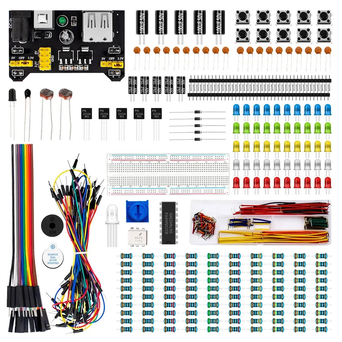 Electronics Fun Kit with 830 tie-Points BreadboardPowe<wbr/>r SupplyJumper WiresRes...