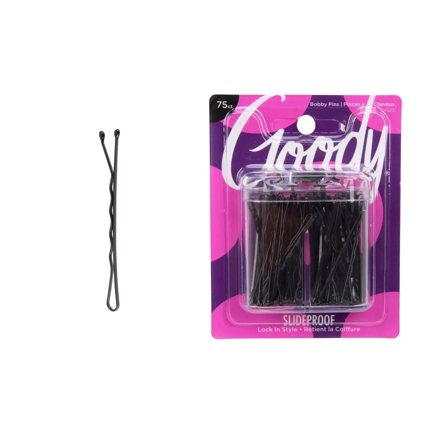 Goody Bobby Pin Box with Magnetic Top - 75 Count, Black - Slideproof and Lock in