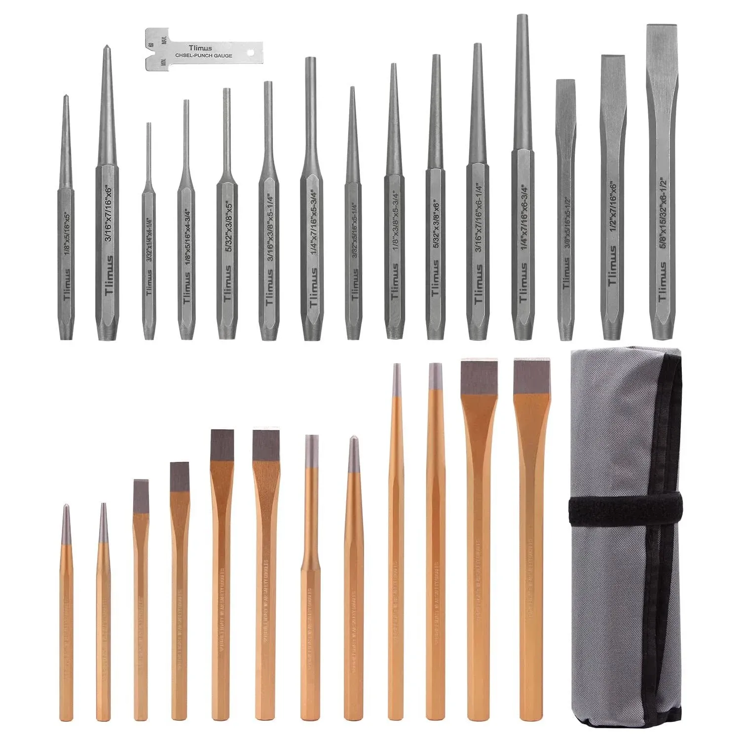 Tlimus 28 Pieces Punch and Chisel Set, Including Taper Punch, Cold Chisels, Pin ...